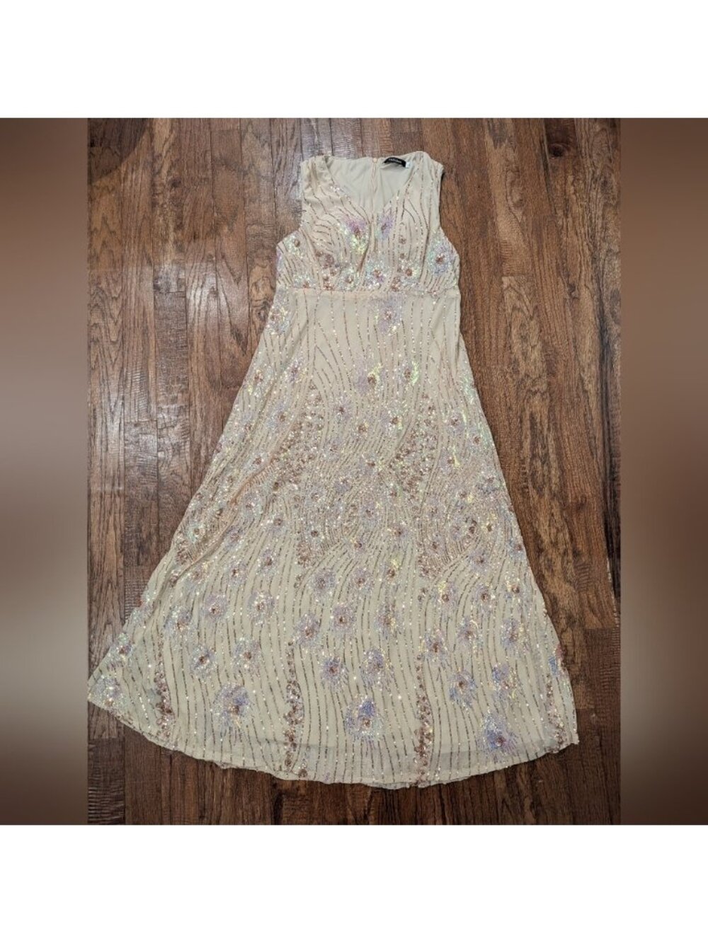 Women's Vintage Peacock Sequin Formal Dress V Neck Party Prom Evening Gown 1x - Picture 10 of 15